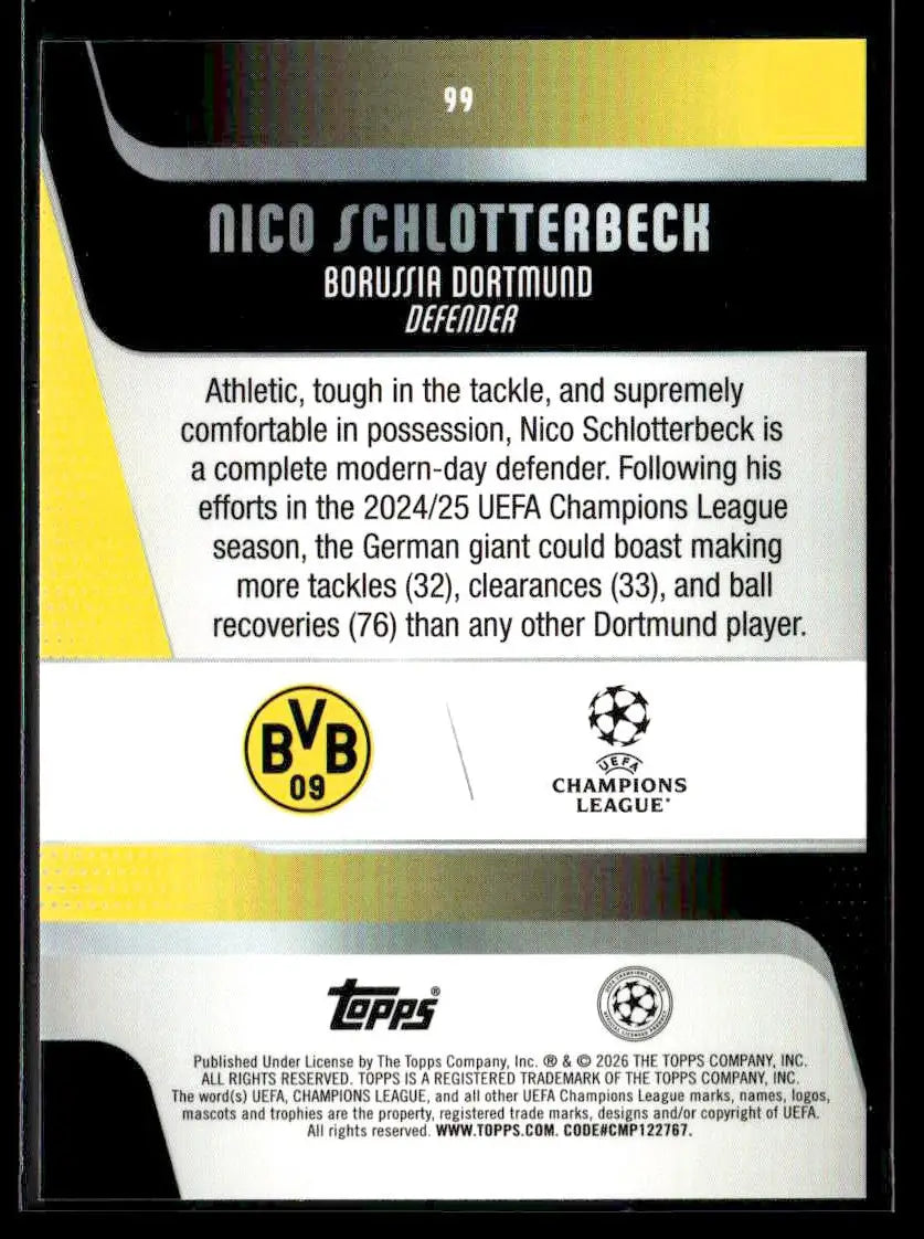 2025-26 Topps UEFA Club Competitions Nico Schlotterbeck #99 Borussia Dortmund