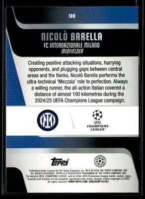 2025-26 Topps UEFA Club Competitions Nicolò Barella #108 Inter Milan