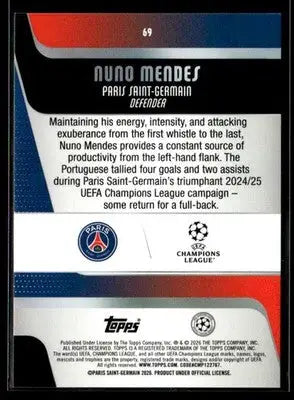 2025-26 Topps UEFA Club Competitions Nuno Mendes #69 Paris Saint-Germain