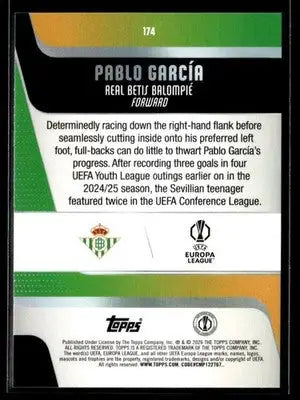 2025-26 Topps UEFA Club Competitions Pablo García #174 RC Betis