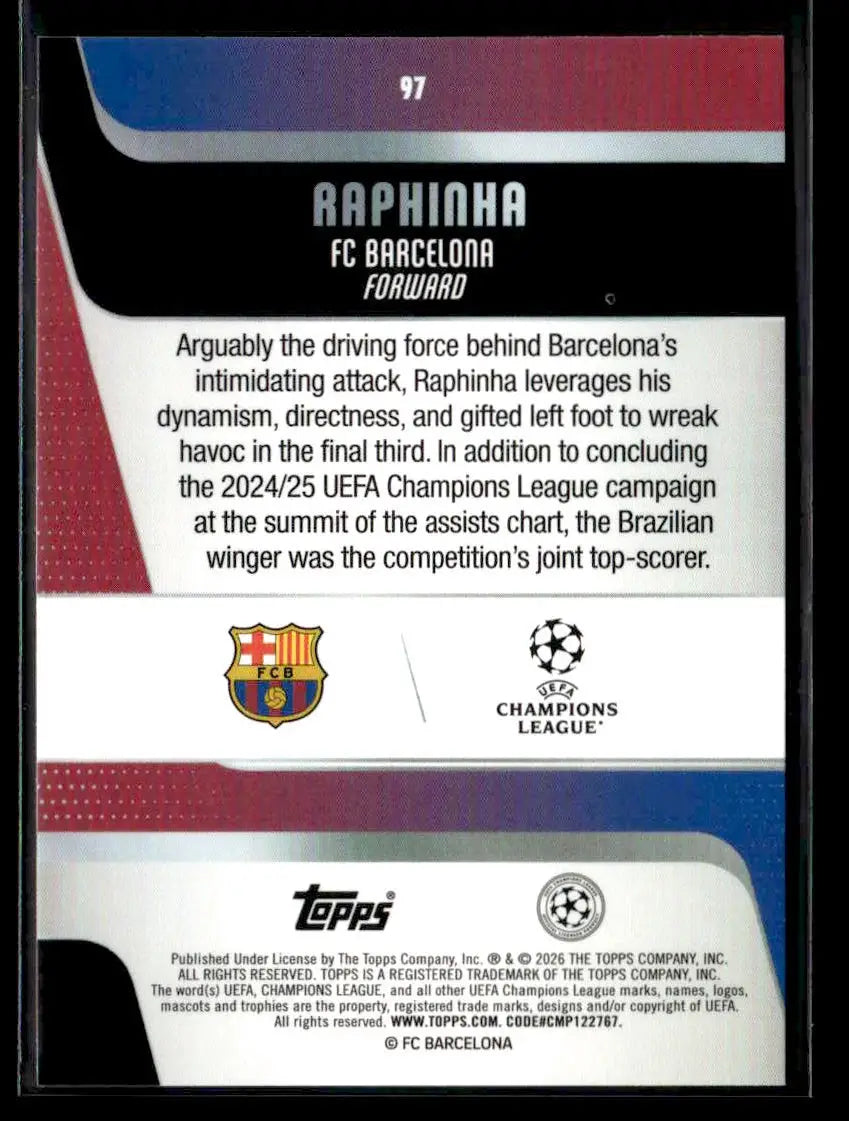 2025-26 Topps UEFA Club Competitions Raphinha #97 FC Barcelona