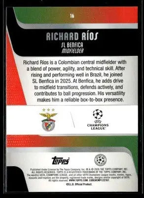 2025-26 Topps UEFA Club Competitions Richard Ríos #16 Benfica