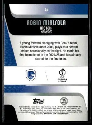 2025-26 Topps UEFA Club Competitions Robin Mirisola #26 RC Genk