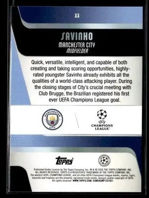 2025-26 Topps UEFA Club Competitions Savinho #33 Manchester City
