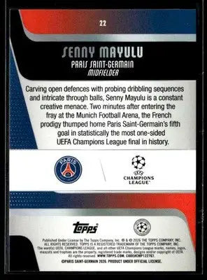 2025-26 Topps UEFA Club Competitions Senny Mayulu #22 Paris Saint-Germain