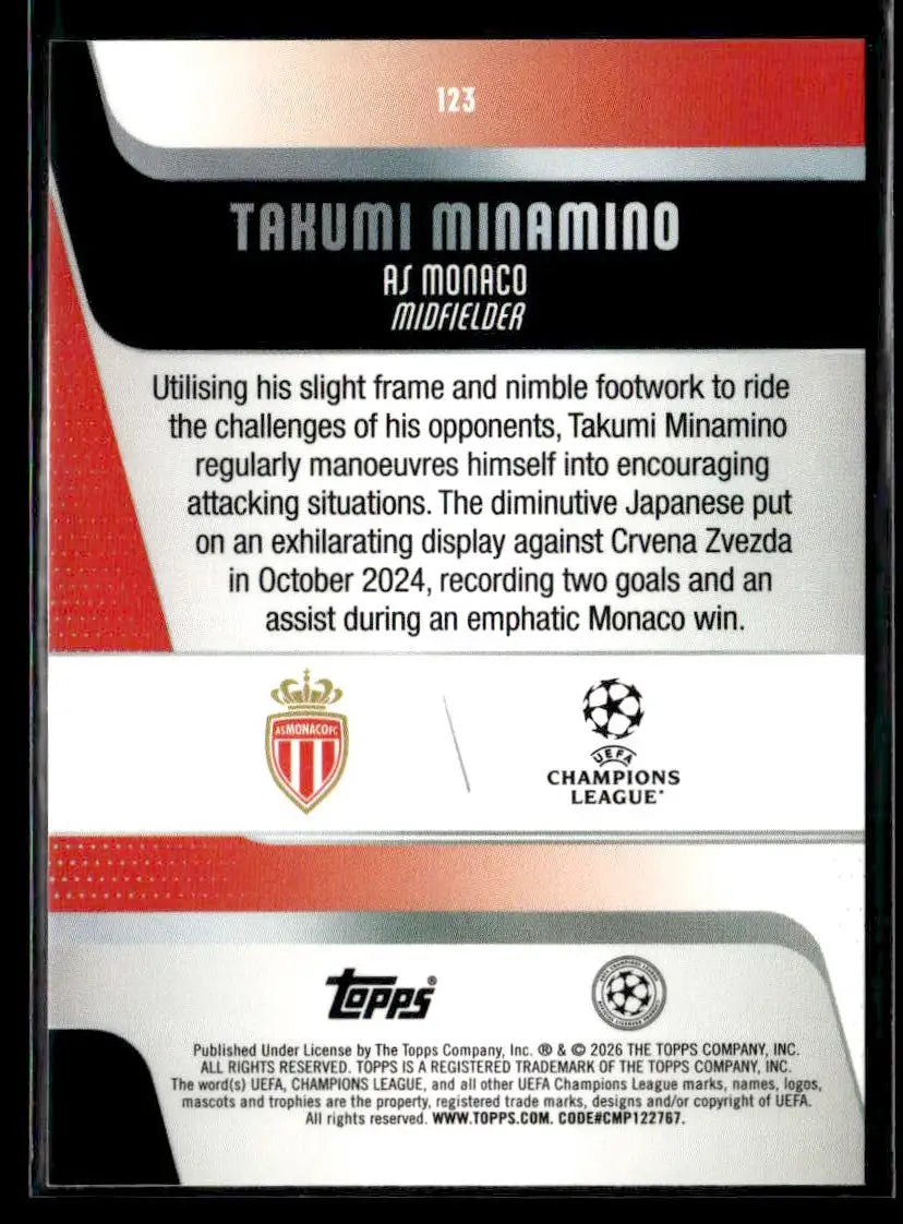 2025-26 Topps UEFA Club Competitions Takumi Minamino #123 AS Monaco