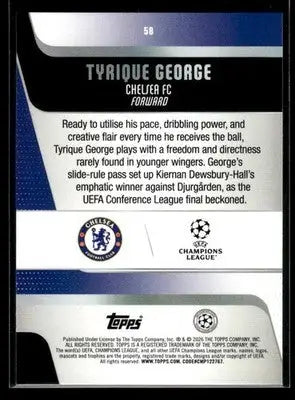 2025-26 Topps UEFA Club Competitions Tyrique George #58 Chelsea FC - Soccer Card Single
