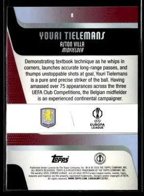 2025-26 Topps UEFA Club Competitions Youri Tielemans #8 Aston Villa