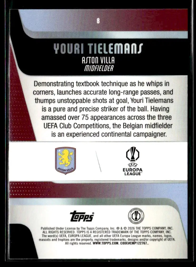 2025-26 Topps UEFA Club Competitions Youri Tielemans #8 Aston Villa