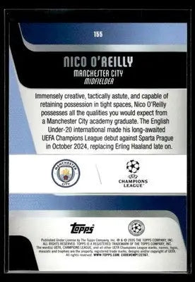 2025-26 Topps UEFA Club Comps Nico O’Reilly #155 Neon Pink FlowFractor