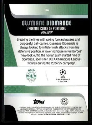 2025-26 Topps UEFA Club Comps Ousmane Diomande #104 Sporting Clube de Portugal