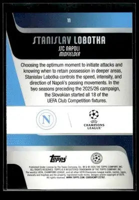 2025-26 Topps UEFA Club Comps Stanislav Lobotka #11 Blue Raindrops #/150 Napoli