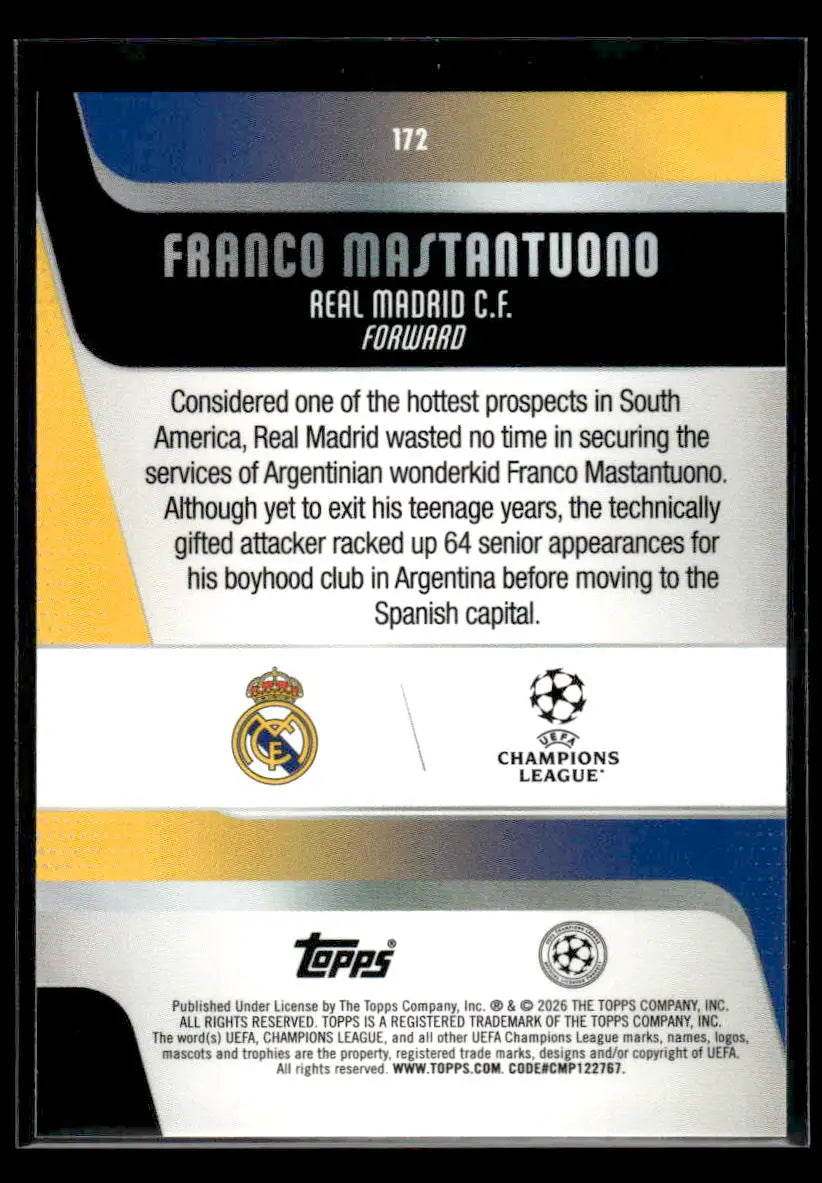 2025-26 Topps UEFA Club Franco Mastantuono #172 Neon Yellow FlowFractor - Soccer Card Single
