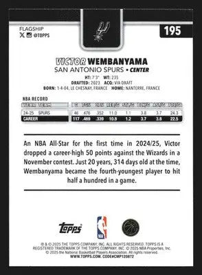2025-26 Topps Victor Wembanyama #195 San Antonio Spurs - Basketball Card Single