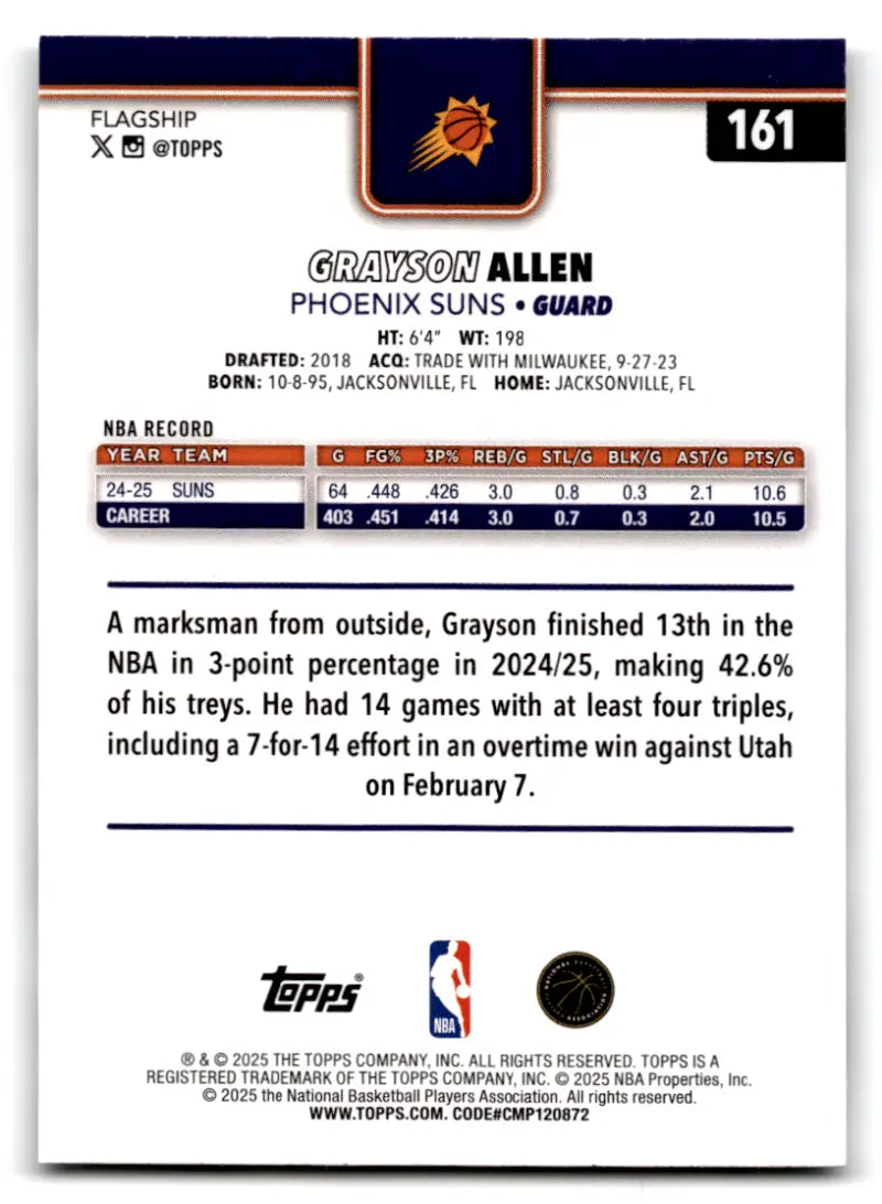 2025-26 Topps Victory #161 Grayson Allen NM-MT Suns ID:80785 - Basketball Card Single