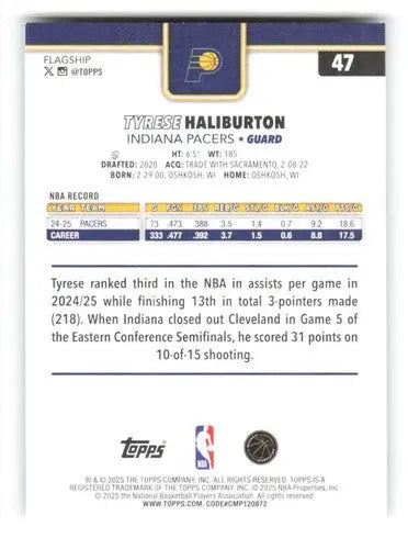 2025-26 Topps Victory #47 Tyrese Haliburton NM-MT Pacers ID:80783 - Basketball Card Single