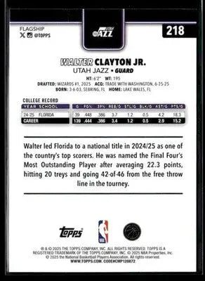 2025-26 Topps Walter Clayton Jr. #218 RC Utah Jazz
