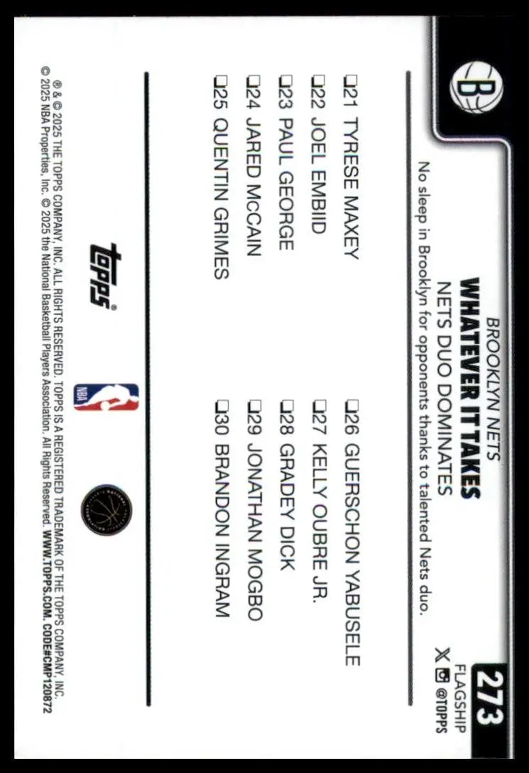 2025-26 Topps Whatever It Takes #273 Brooklyn Nets Basketball Card NBA Sports - Basketball Card Single