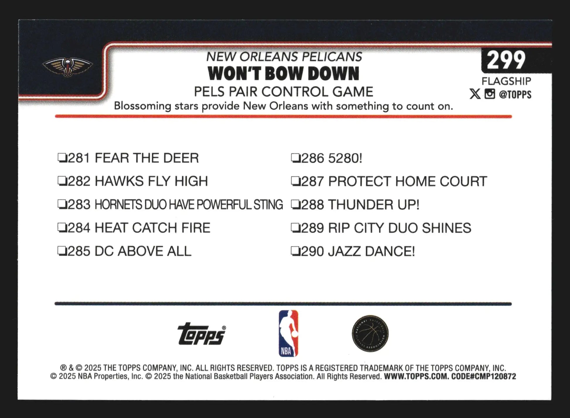 2025-26 Topps Won’t Bow Down Pels Pair Control Game #299 New Orleans Pelicans