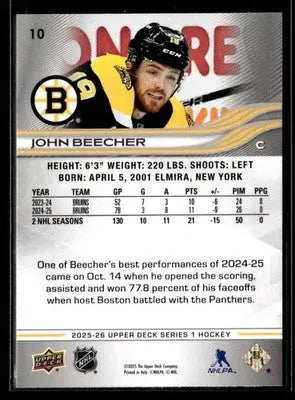 2025-26 Upper Deck #10 John Beecher - Hockey Card Single