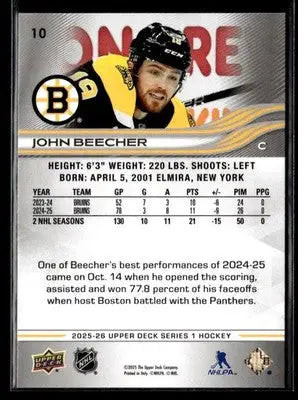2025-26 Upper Deck #10 John Beecher - Hockey Card Single