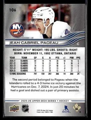 2025-26 Upper Deck #106 Jean-Gabriel Pageau - Hockey Card Single