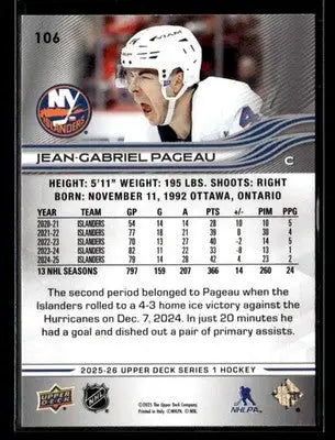 2025-26 Upper Deck #106 Jean-Gabriel Pageau - Hockey Card Single