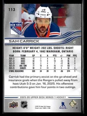 2025-26 Upper Deck #113 Sam Carrick - Hockey Card Single