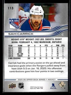 2025-26 Upper Deck #113 Sam Carrick - Hockey Card Single