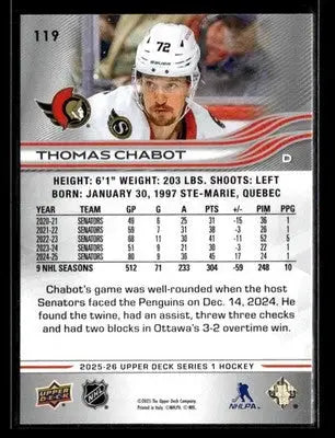 2025-26 Upper Deck #119 Thomas Chabot - Hockey Card Single
