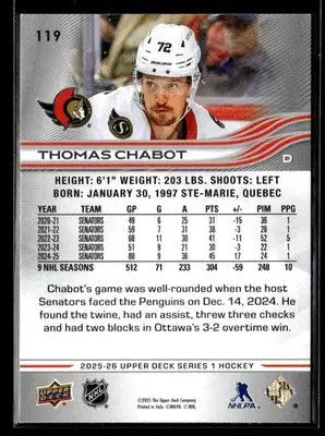 2025-26 Upper Deck #119 Thomas Chabot - Hockey Card Single
