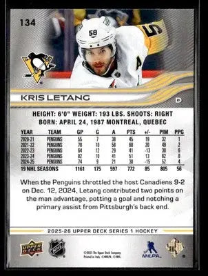 2025-26 Upper Deck #134 Kris Letang - Hockey Card Single