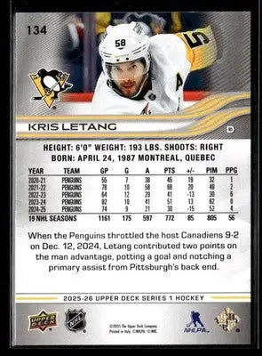 2025-26 Upper Deck #134 Kris Letang - Hockey Card Single
