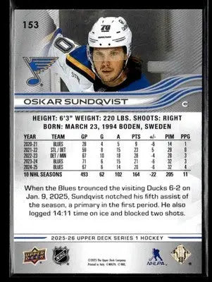 2025-26 Upper Deck #153 Oskar Sundqvist - Hockey Card Single