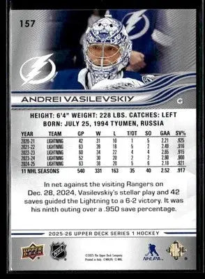 2025-26 Upper Deck #157 Andrei Vasilevskiy - Hockey Card Single