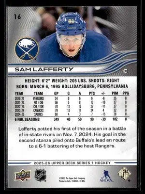 2025-26 Upper Deck #16 Sam Lafferty - Hockey Card Single