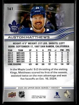 2025-26 Upper Deck #161 Auston Matthews - Hockey Card Single