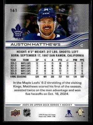 2025-26 Upper Deck #161 Auston Matthews - Hockey Card Single