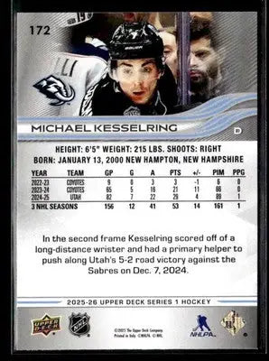 2025-26 Upper Deck #172 Michael Kesselring - Hockey Card Single