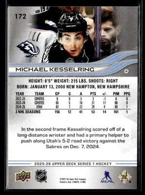 2025-26 Upper Deck #172 Michael Kesselring - Hockey Card Single