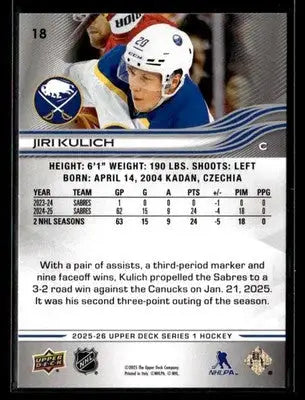 2025-26 Upper Deck #18 Jiri Kulich - Hockey Card Single
