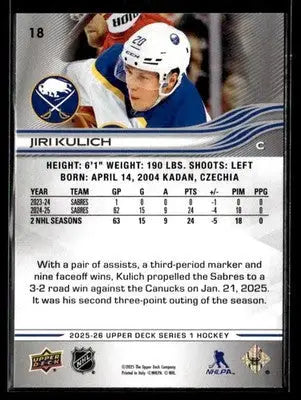 2025-26 Upper Deck #18 Jiri Kulich - Hockey Card Single