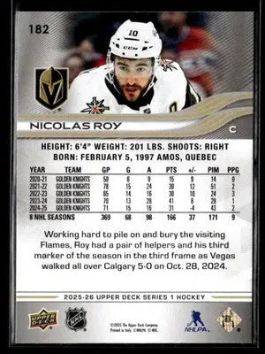 2025-26 Upper Deck #182 Nicolas Roy - Hockey Card Single