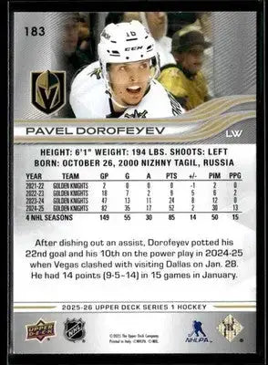 2025-26 Upper Deck #183 Pavel Dorofeyev - Hockey Card Single