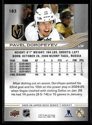 2025-26 Upper Deck #183 Pavel Dorofeyev - Hockey Card Single