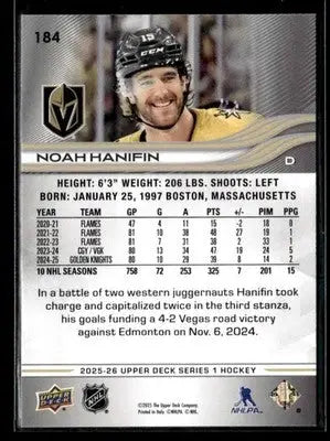 2025-26 Upper Deck #184 Noah Hanifin - Hockey Card Single
