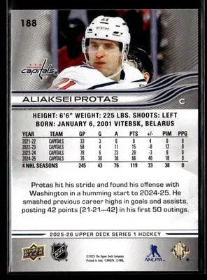 2025-26 Upper Deck #188 Aliaksei Protas - Hockey Card Single