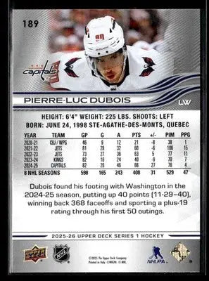 2025-26 Upper Deck #189 Pierre-Luc Dubois - Hockey Card Single