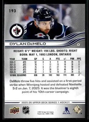 2025-26 Upper Deck #193 Dylan DeMelo - Hockey Card Single