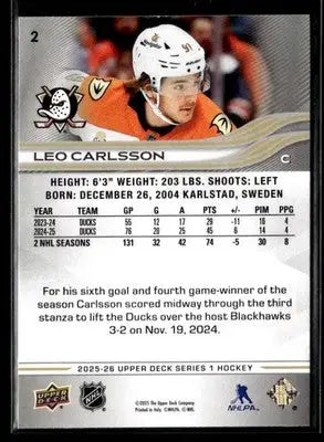 2025-26 Upper Deck #2 Leo Carlsson - Hockey Card Single